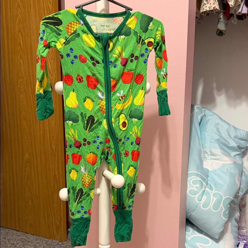 Little Sleepies Green Fruit & Veggie Zip-Front One-Piece Footie